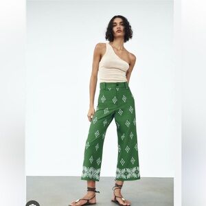 Zara Green Embroidered Pants